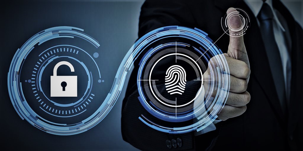 Image of a man's fingerprint linked to a lock depicting Point Solution for IAM